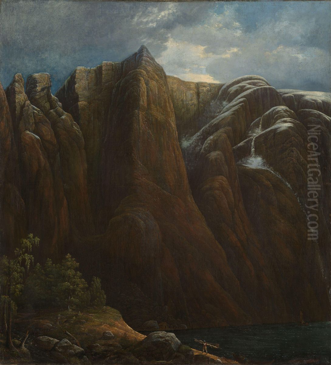Kjerag i Lysefjorden Oil Painting by Carl Peter Lehmann