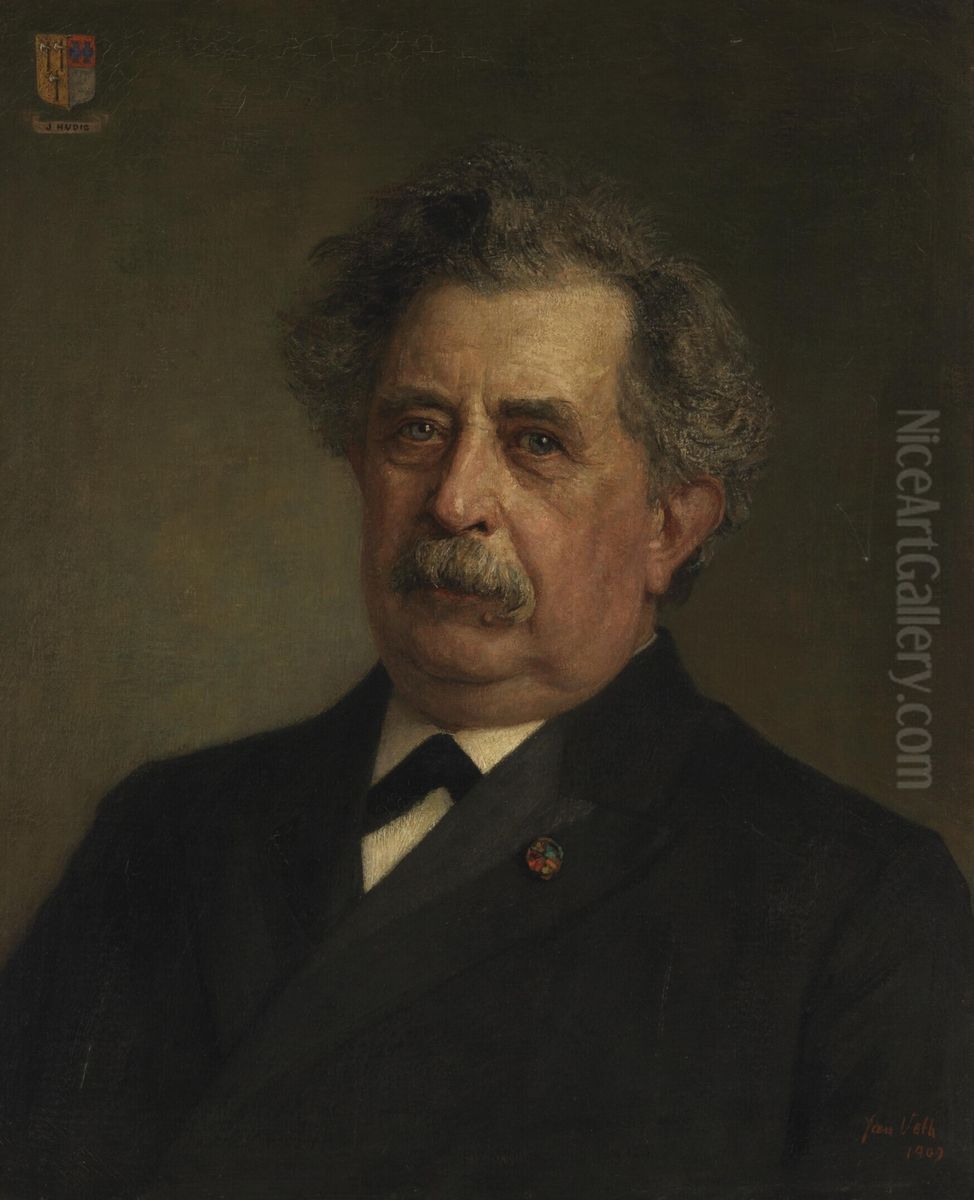 Portret van Jan Hudig (1838-1923, wethouder van Rotterdam 1892-1909) Oil Painting by Jan Veth