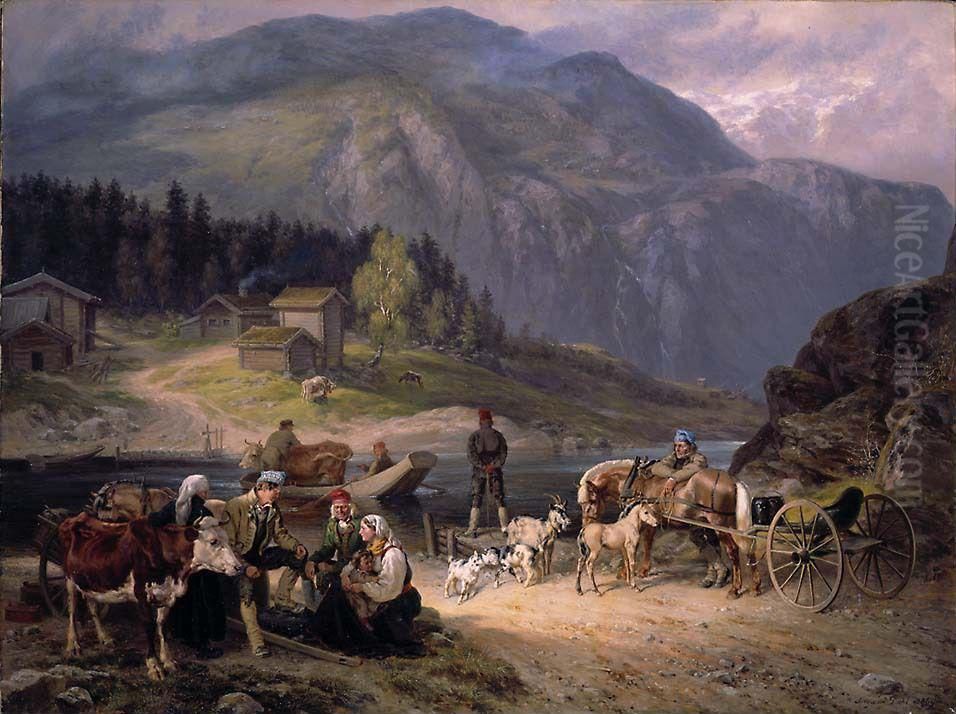 Overfartsscene fra Telemark Oil Painting by Johann Siegwald Dahl
