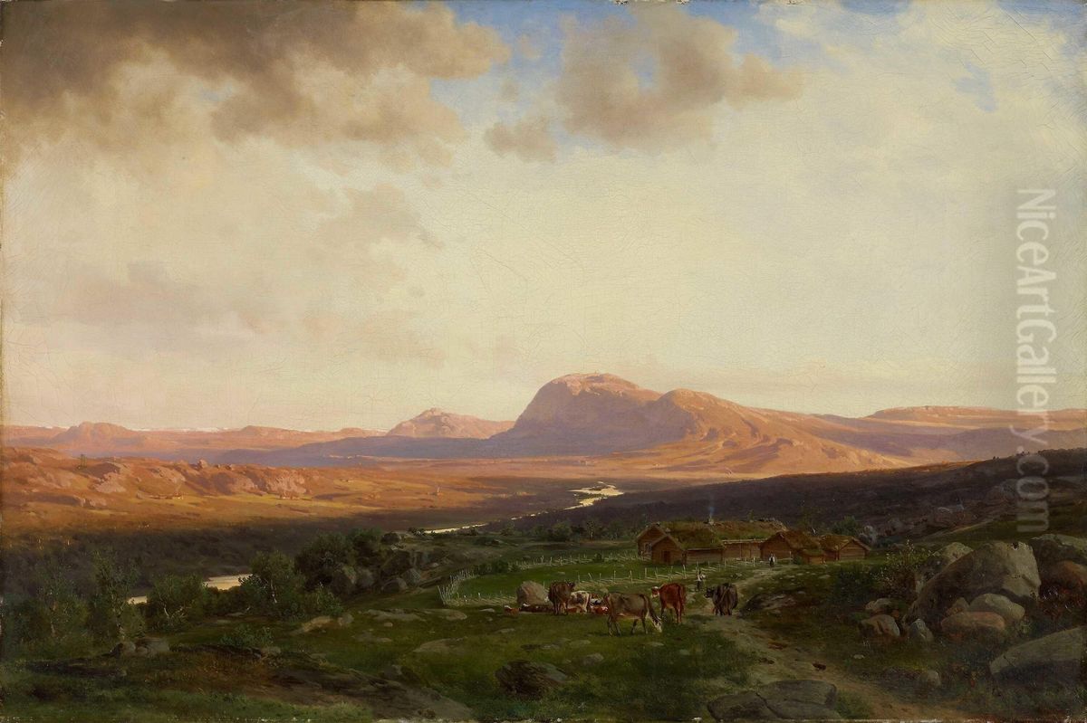 Solnedgang pa fjellet Oil Painting by Johan Fredrik Eckersberg