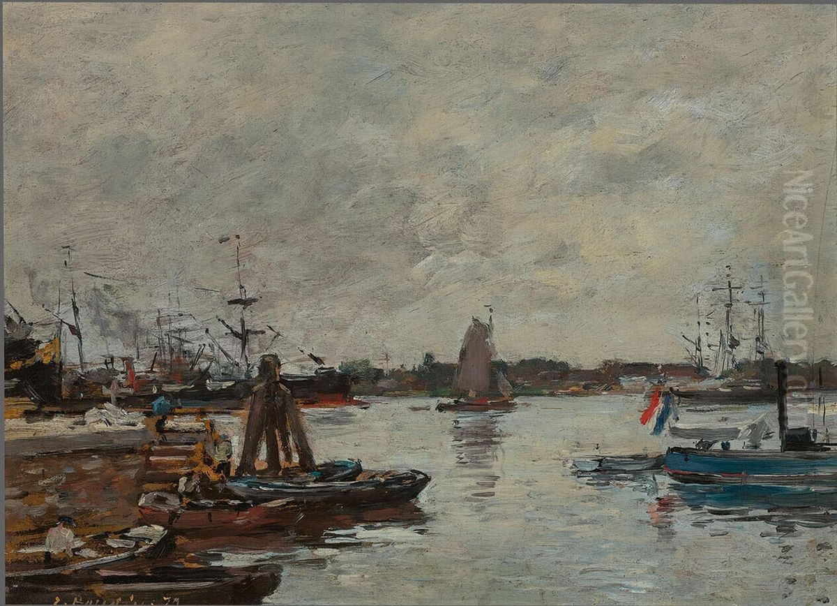 Aanlegkade te Rotterdam Oil Painting by Eugene Louis Boudin