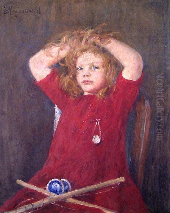 Girl in red Dress Oil Painting by Hans Heyerdahl