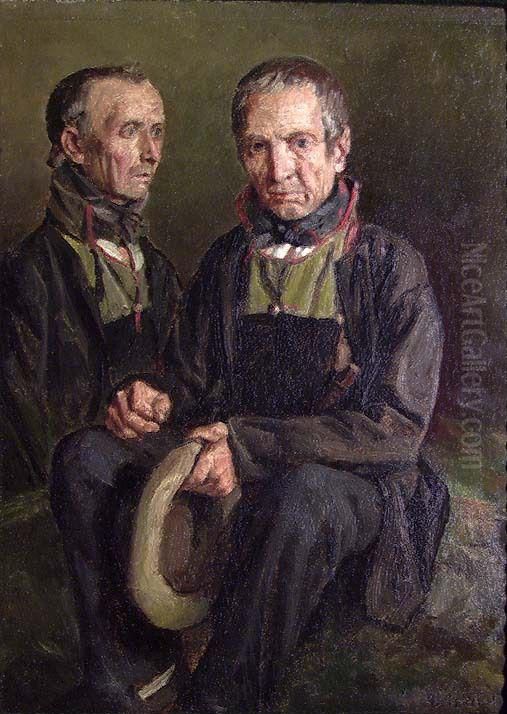 Study of two Farmers Oil Painting by Anders Askevold