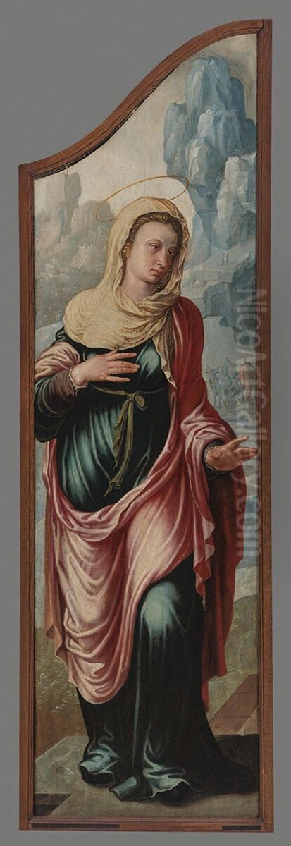Maria (linkerbuitenluik van een drieluik) Oil Painting by Maarten Van Heemskerck
