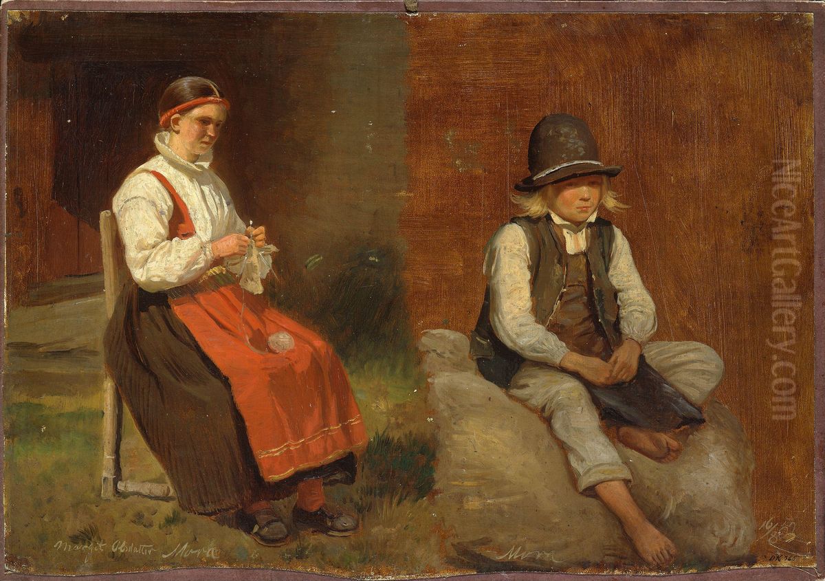 Figur Studies from Mora in Sweden Oil Painting by Adolph Tidemand