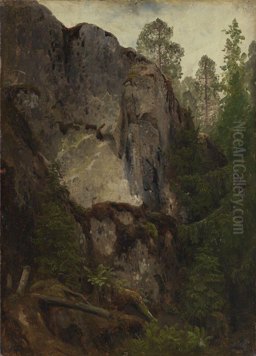 Study of a Ravine Oil Painting by August Cappelen