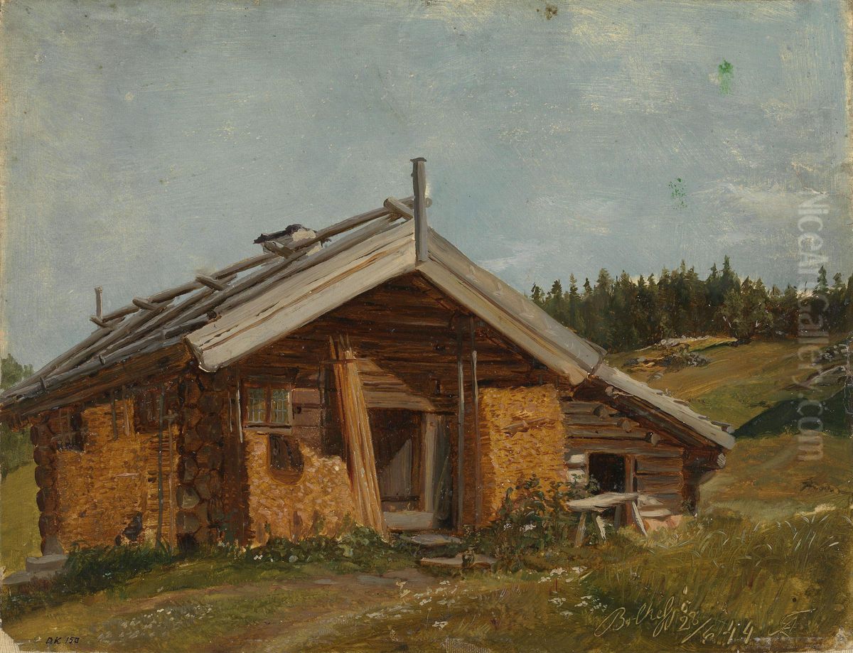 Farmhouse at Bolkesjo Oil Painting by Adolph Tidemand