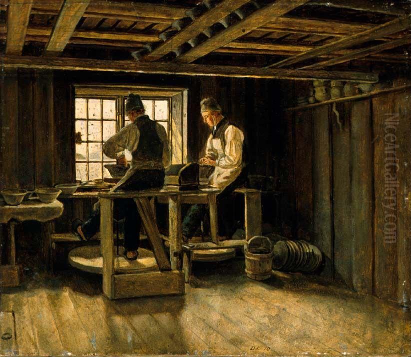 Et pottemakerverksted Oil Painting by Adolph Tidemand