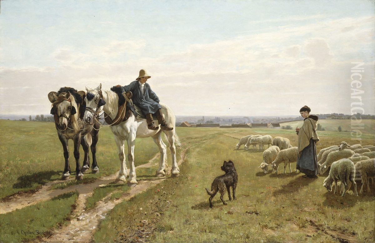 Oktobermorgen ved Grez Oil Painting by Christian Skredsvig