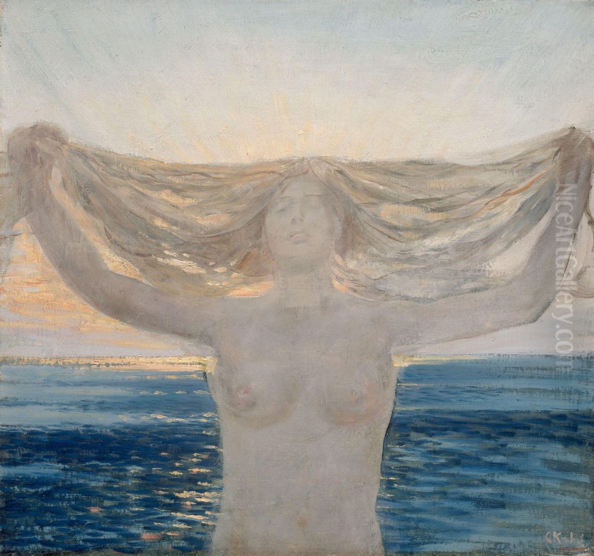 Kvinnelig halvakt med utslatt har Oil Painting by Christian Krohg