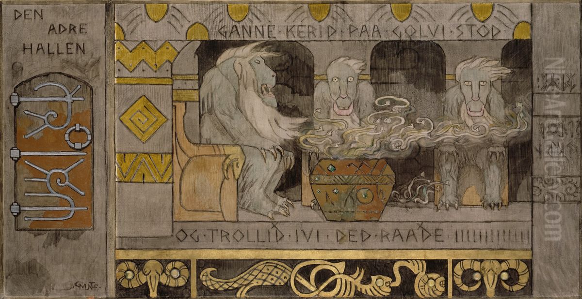 The second Hall Oil Painting by Gerhard Munthe