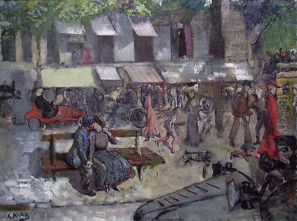 Scene from a Street in Paris Oil Painting by Christian Krohg