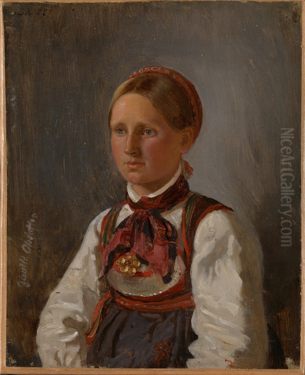 Portrait of Gunild Olsdatter from Tinn Oil Painting by Adolph Tidemand