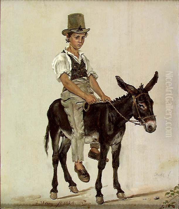 Boy on a Donkey Oil Painting by Johan Wilhelm Ludwig Dahl