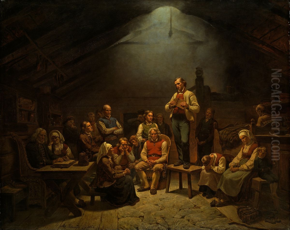 Low Church Devotion Oil Painting by Adolph Tidemand