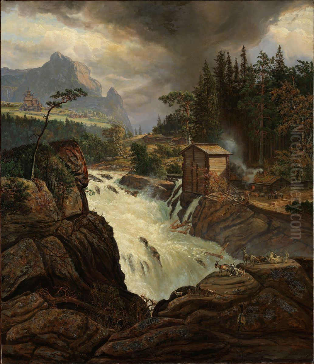 Labrofossens ovre fall Oil Painting by Johan Wilhelm Ludwig Dahl