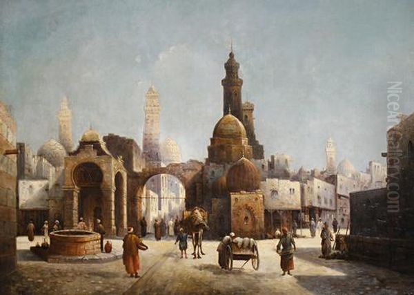 An Algerian Street Scene Oil Painting by Charles Theodore Frere