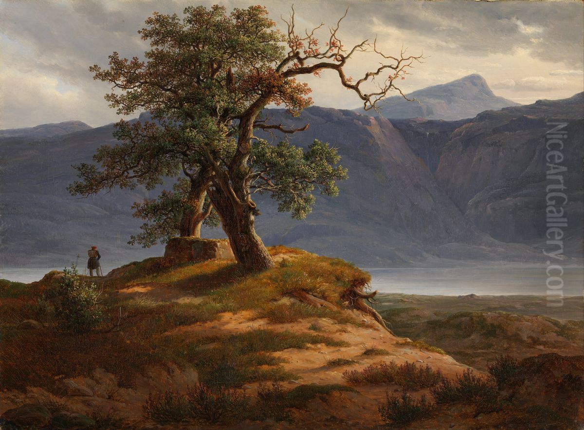 Landskap med vandringsmann Oil Painting by Thomas Fearnley