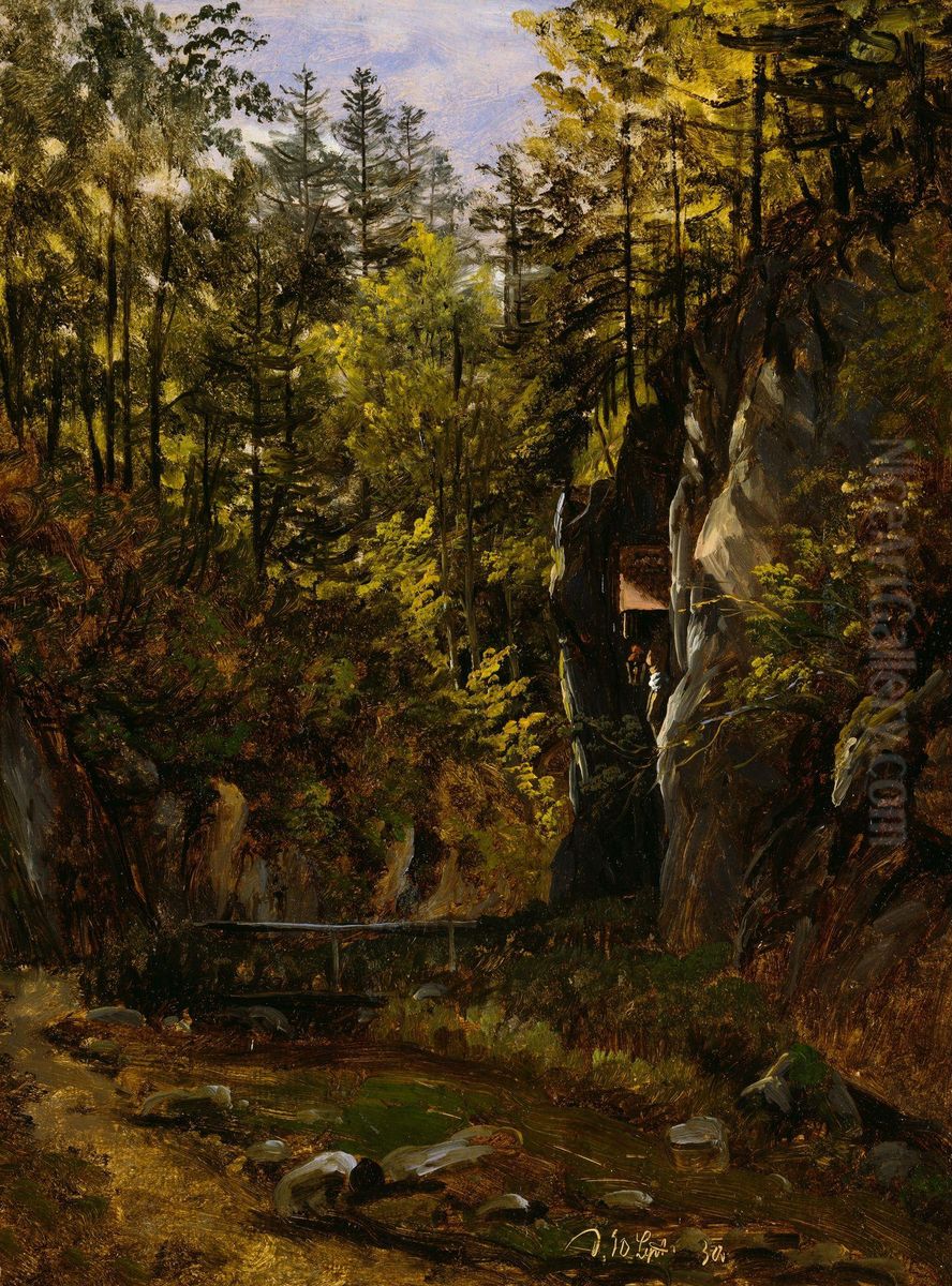 A Forest Road with an Altar Oil Painting by Thomas Fearnley