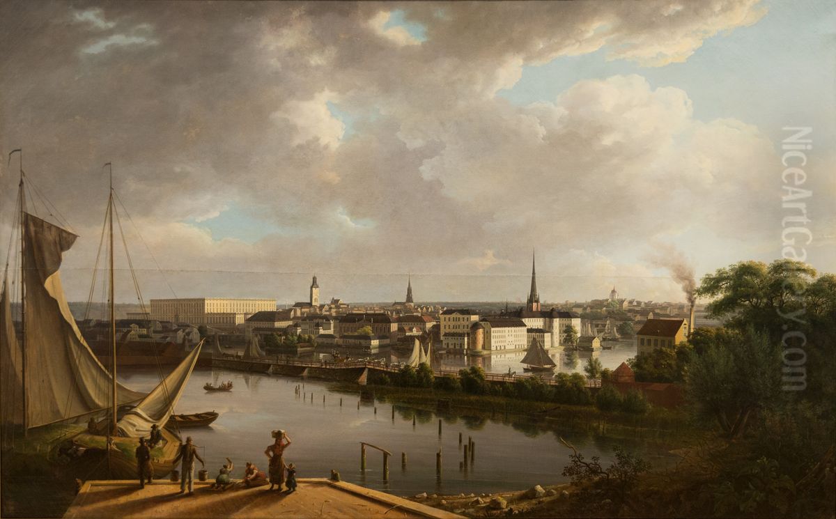 Stockholm vu de la plage de Klaravik Oil Painting by Thomas Fearnley