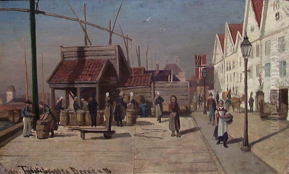 From the Harbour in Bergen Oil Painting by Frederik Collett