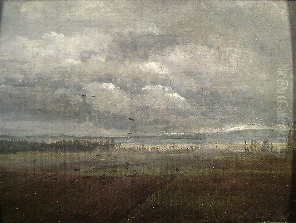 Clouds over ploughed Land Oil Painting by Johan Wilhelm Ludwig Dahl
