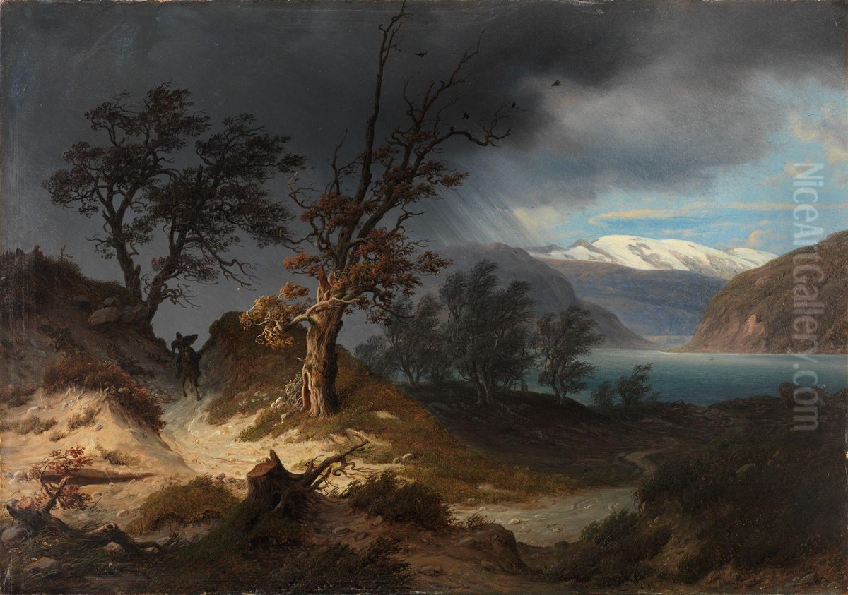 Uvaerslandskap med en rytter Oil Painting by Thomas Fearnley