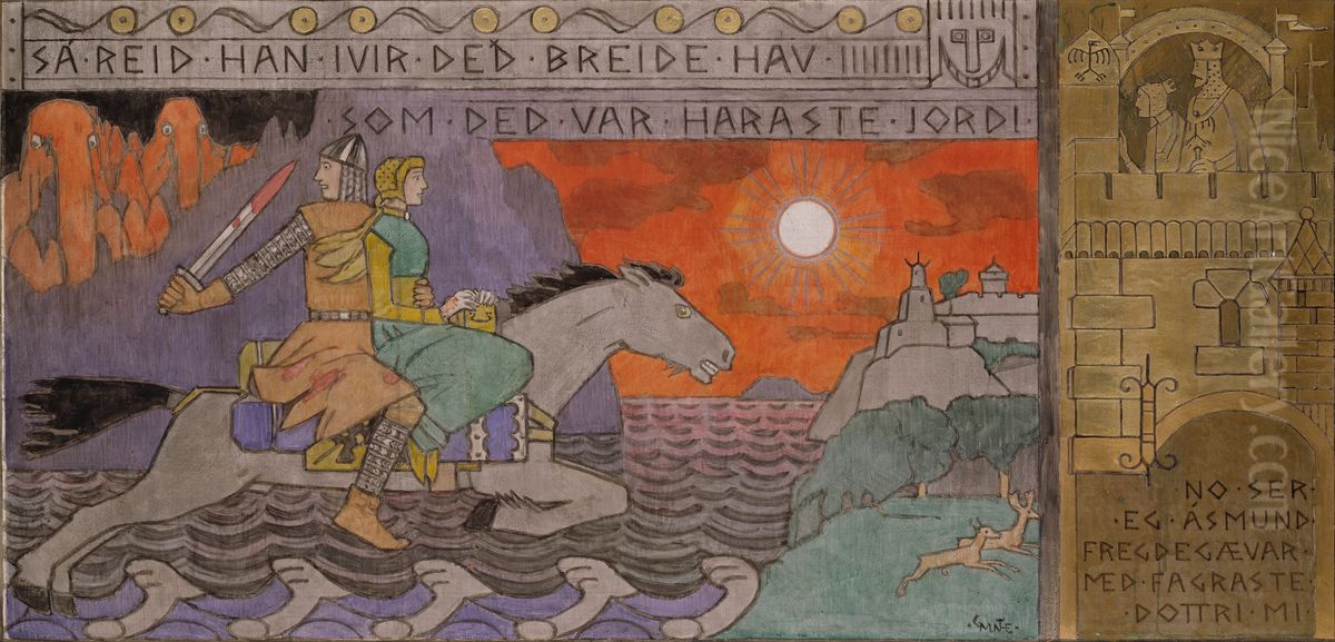 Asmund and the Princess riding Home Oil Painting by Gerhard Munthe