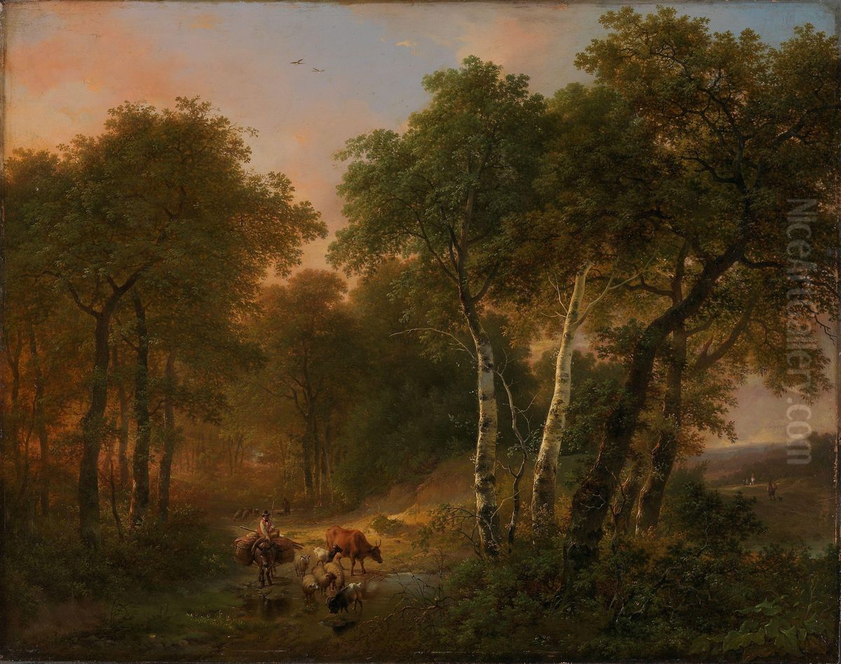 Wood Landscape with Animals Oil Painting by Eugene Verboeckhoven