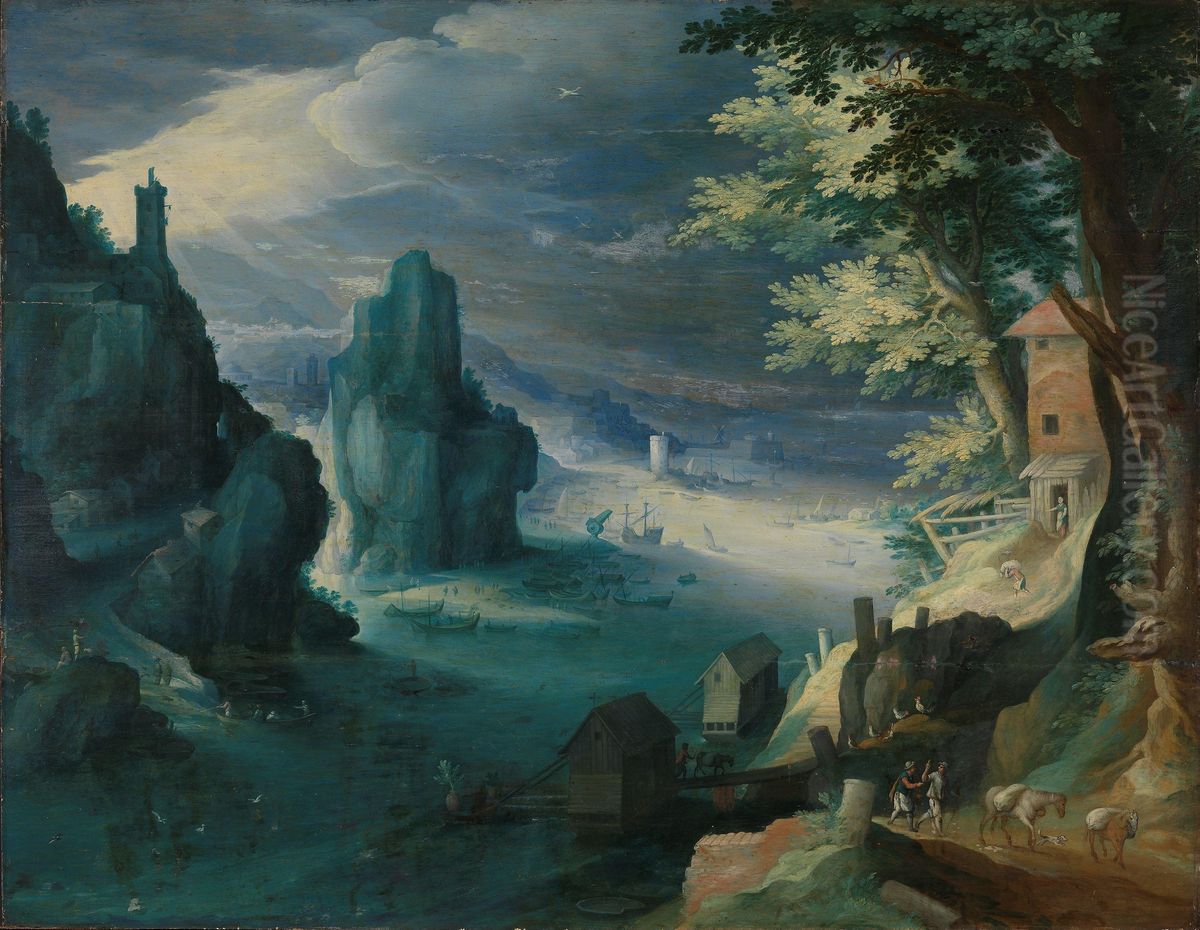 Ships at a rocky coast Oil Painting by Paul Bril