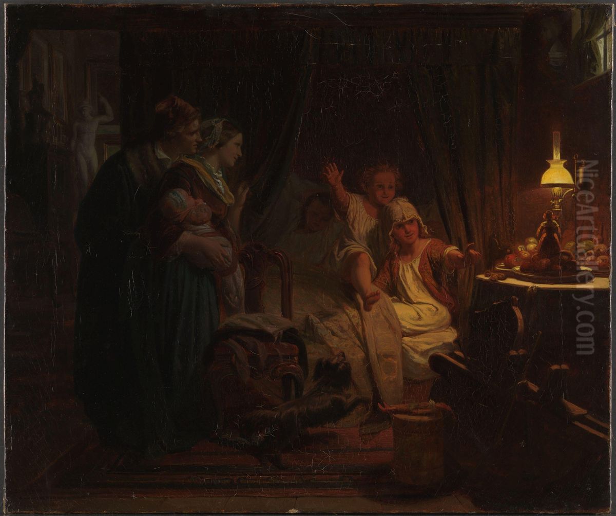 A Christmas Morning Oil Painting by Eduard Geselschap