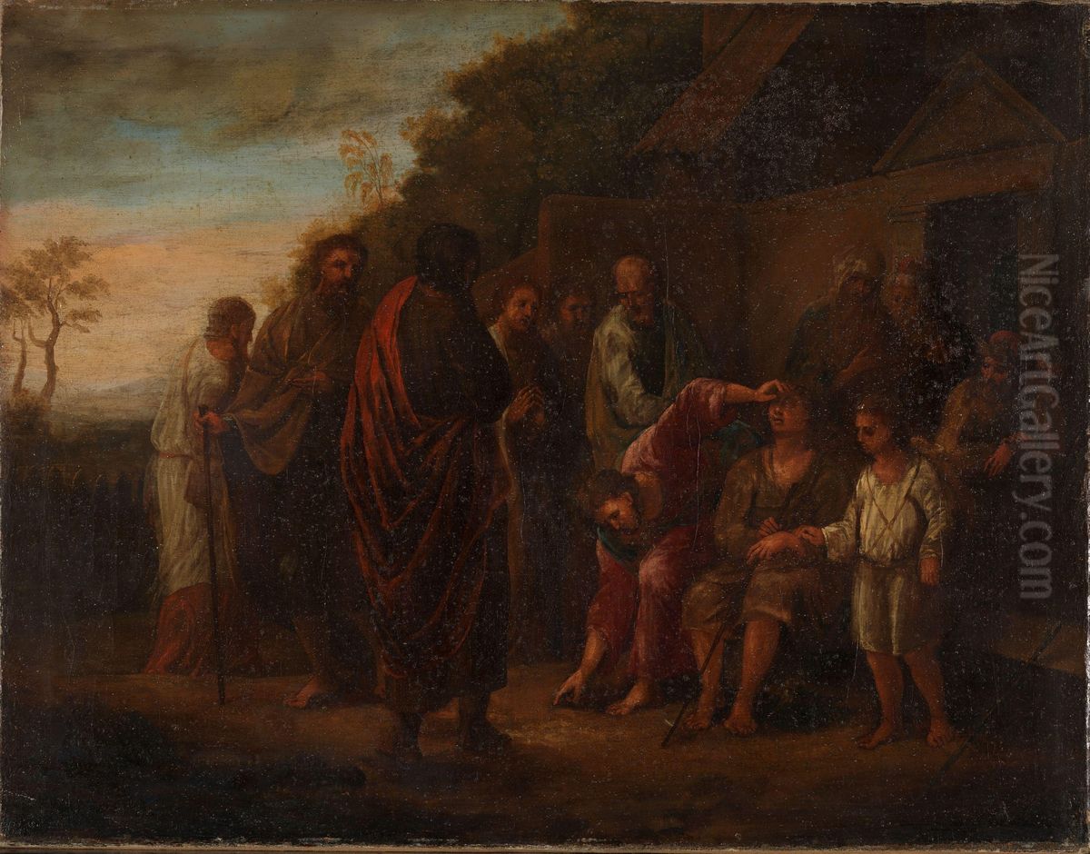 Christ Heals a Born Blind Oil Painting by Pehr Horberg