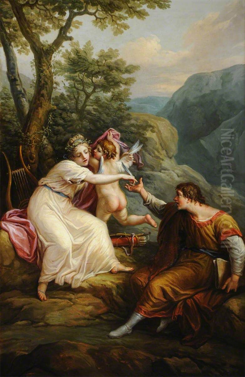 Sappho giving Anacreon a Feather from Cupid's Wing Oil Painting by Antonio Zucchi
