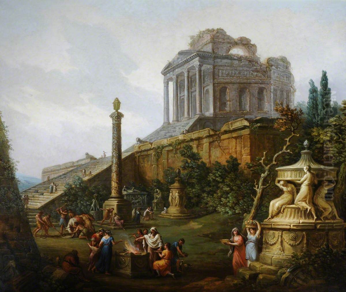 Capriccio with a Pagan Temple and a Sacrifice Oil Painting by Antonio Zucchi