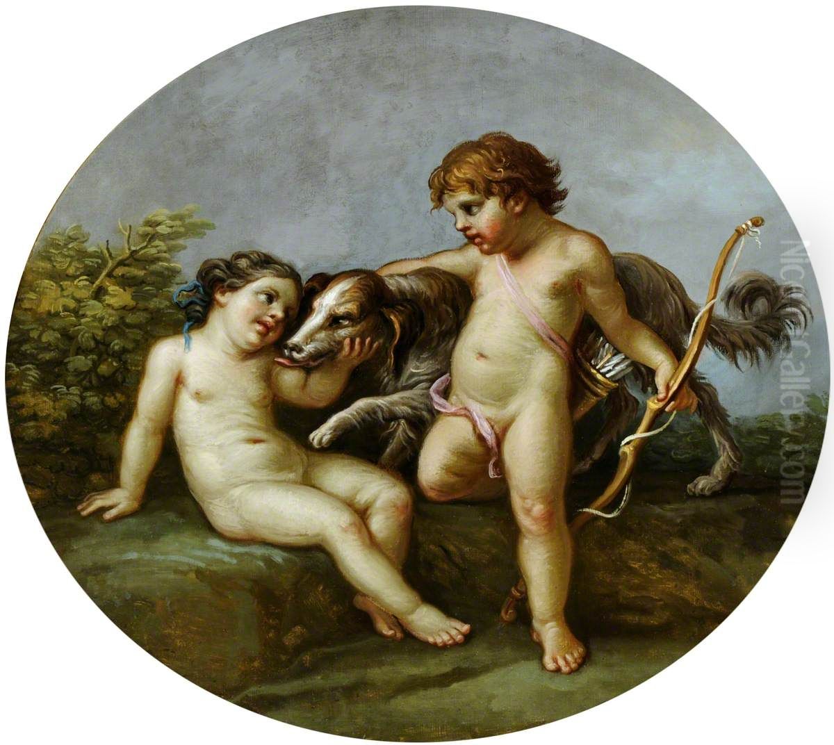 Putti with a Dog Oil Painting by Antonio Zucchi