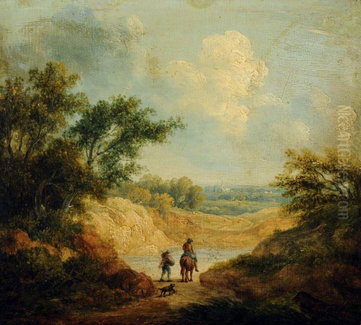 Landscape with Figures, one on Horseback Oil Painting by Patrick Nasmyth