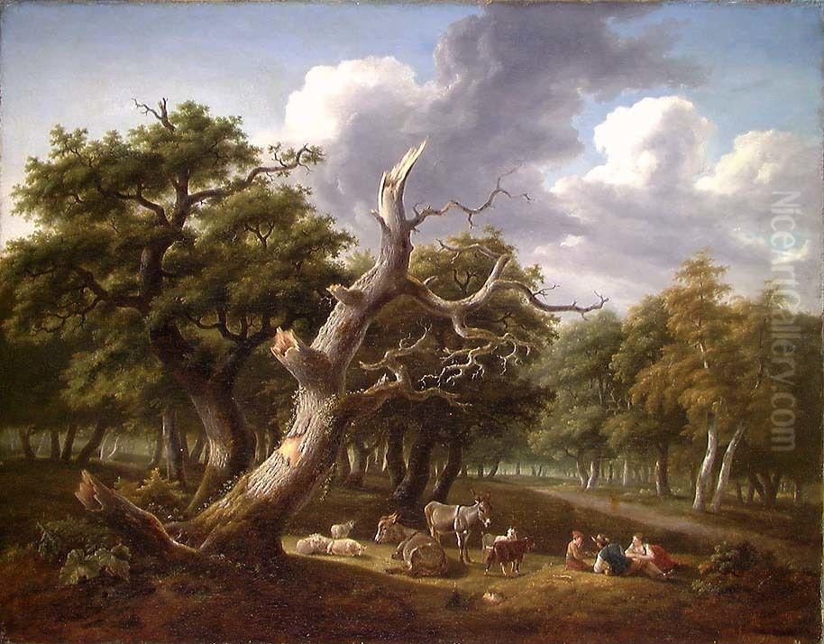 Woodland Scene with Figures Oil Painting by Lazare Bruandet