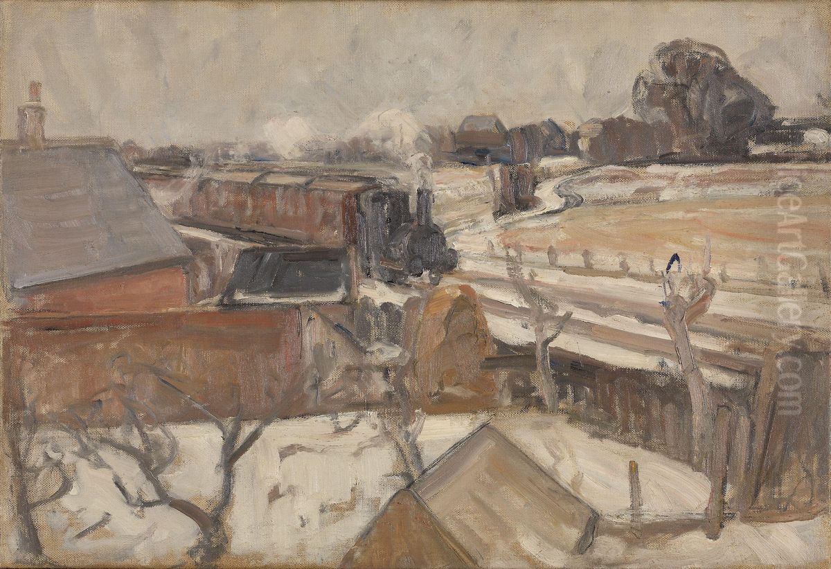 Toget kommer Oil Painting by Karl Schou