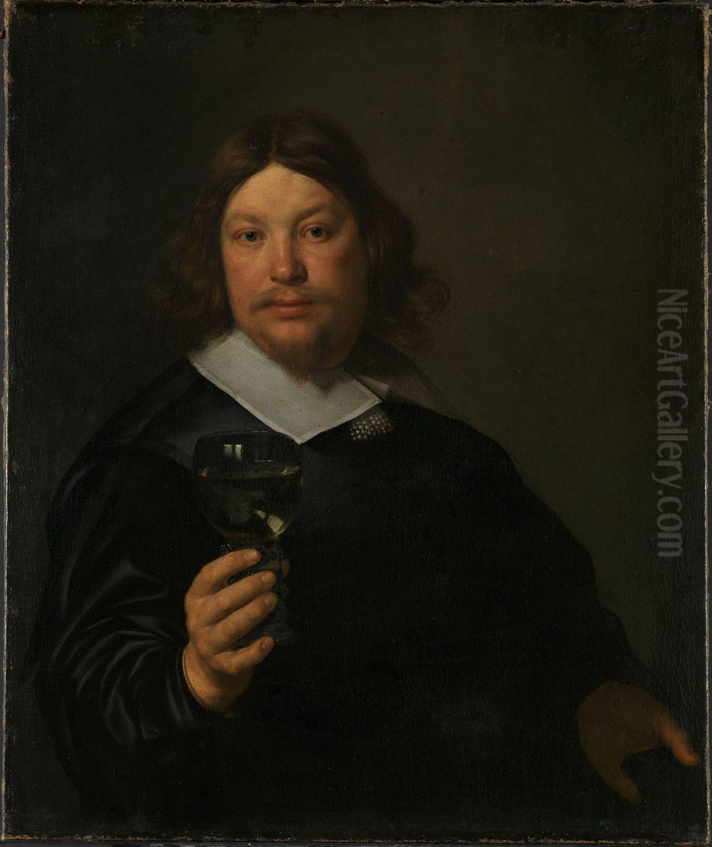 Man holding a Glass of Wine Oil Painting by Bartholomeus Van Der Helst