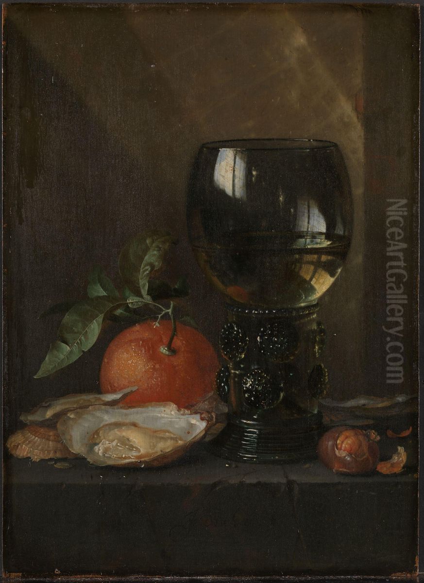Oysters and Wine Oil Painting by Jan Davidsz. De Heem