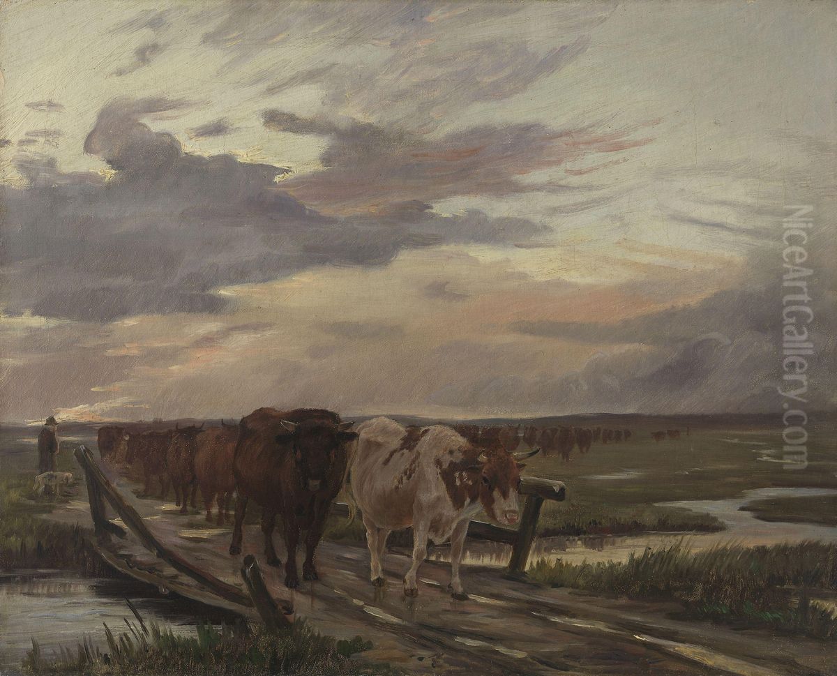 A Cow-drove Oil Painting by Theodor Esbern Philipsen