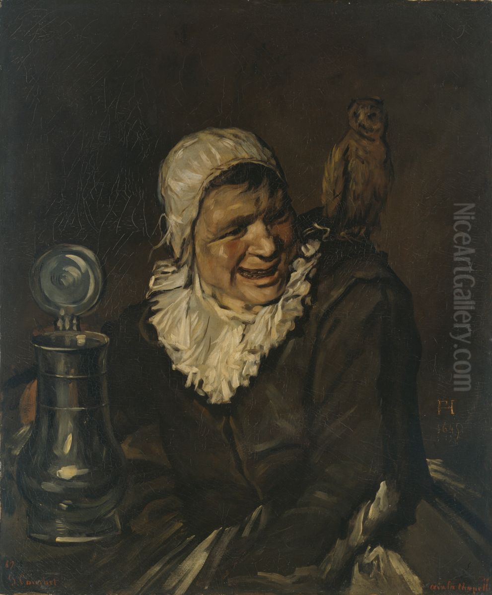 Woman drinking, with an owl on her shoulder Oil Painting by Gustave Courbet