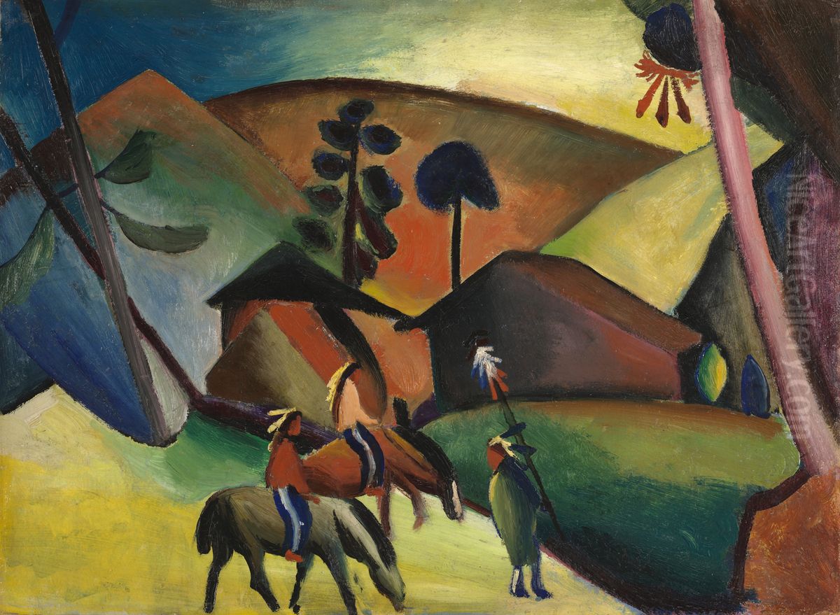Indianer auf Pferden Oil Painting by August Macke
