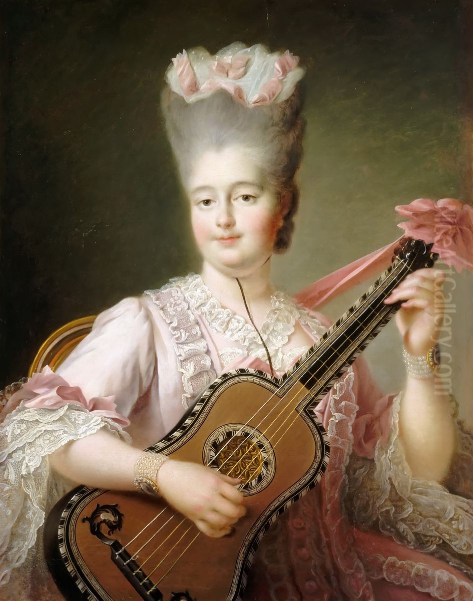 Madame Clotilde playing the guitar Oil Painting by Francois-Hubert Drouais