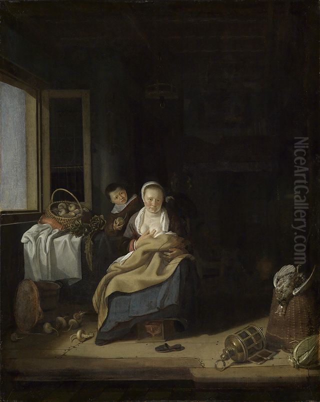 Stillende Mutter Oil Painting by Adriaen van Gaesbeeck