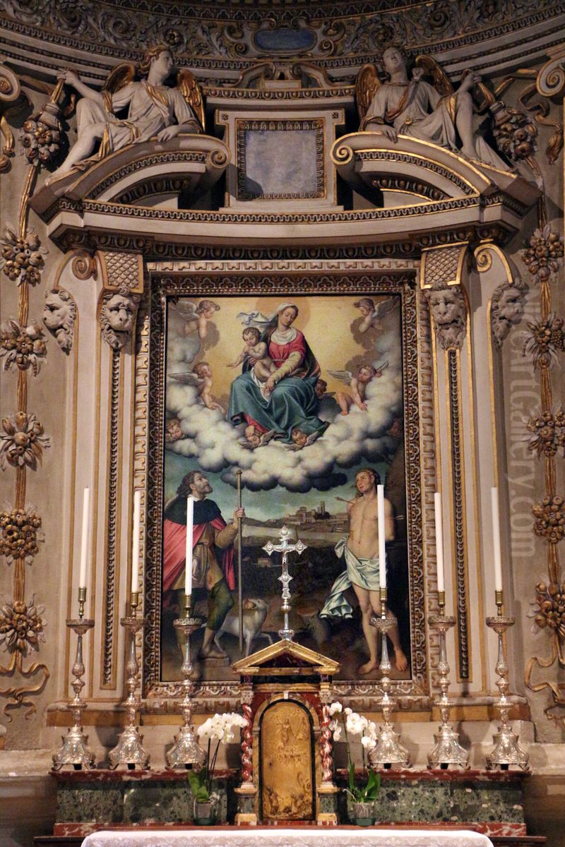 Madonna and Child between Saints Rocco and Sebastian Oil Painting by Giovanni Paolo Lolmo