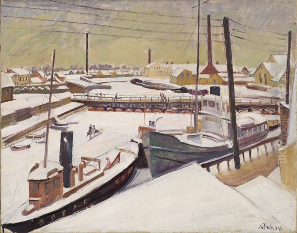 Emajogi in Winter Oil Painting by Nikolai Triik