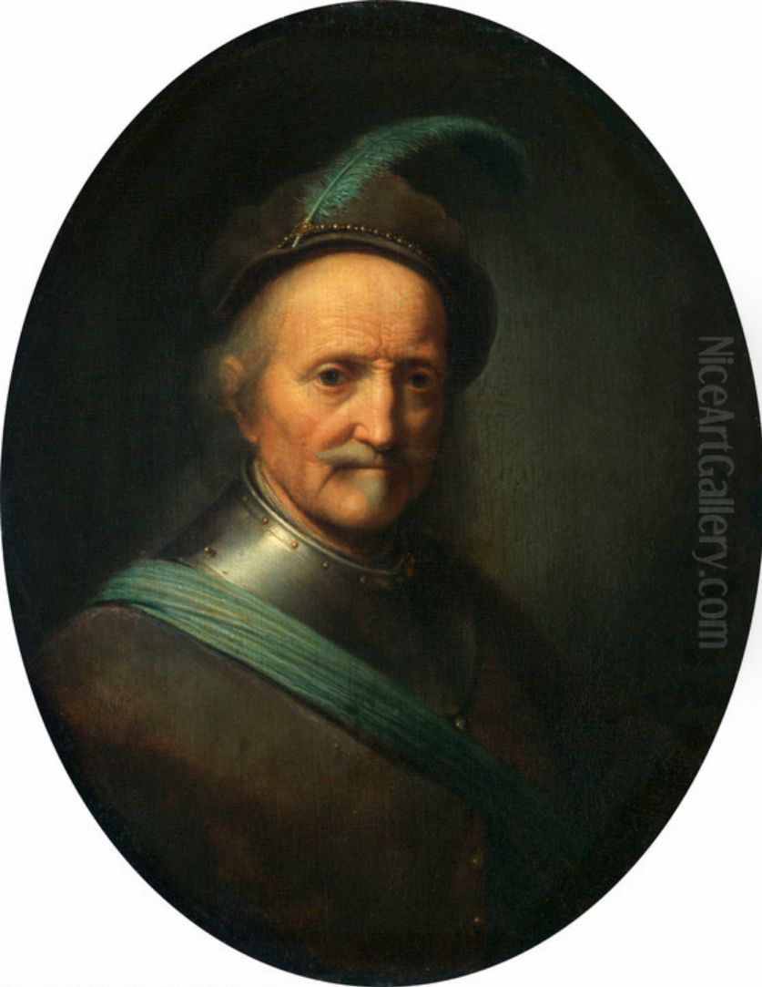 Portrait of an old man wearing a feathered beret Oil Painting by Gerrit Dou