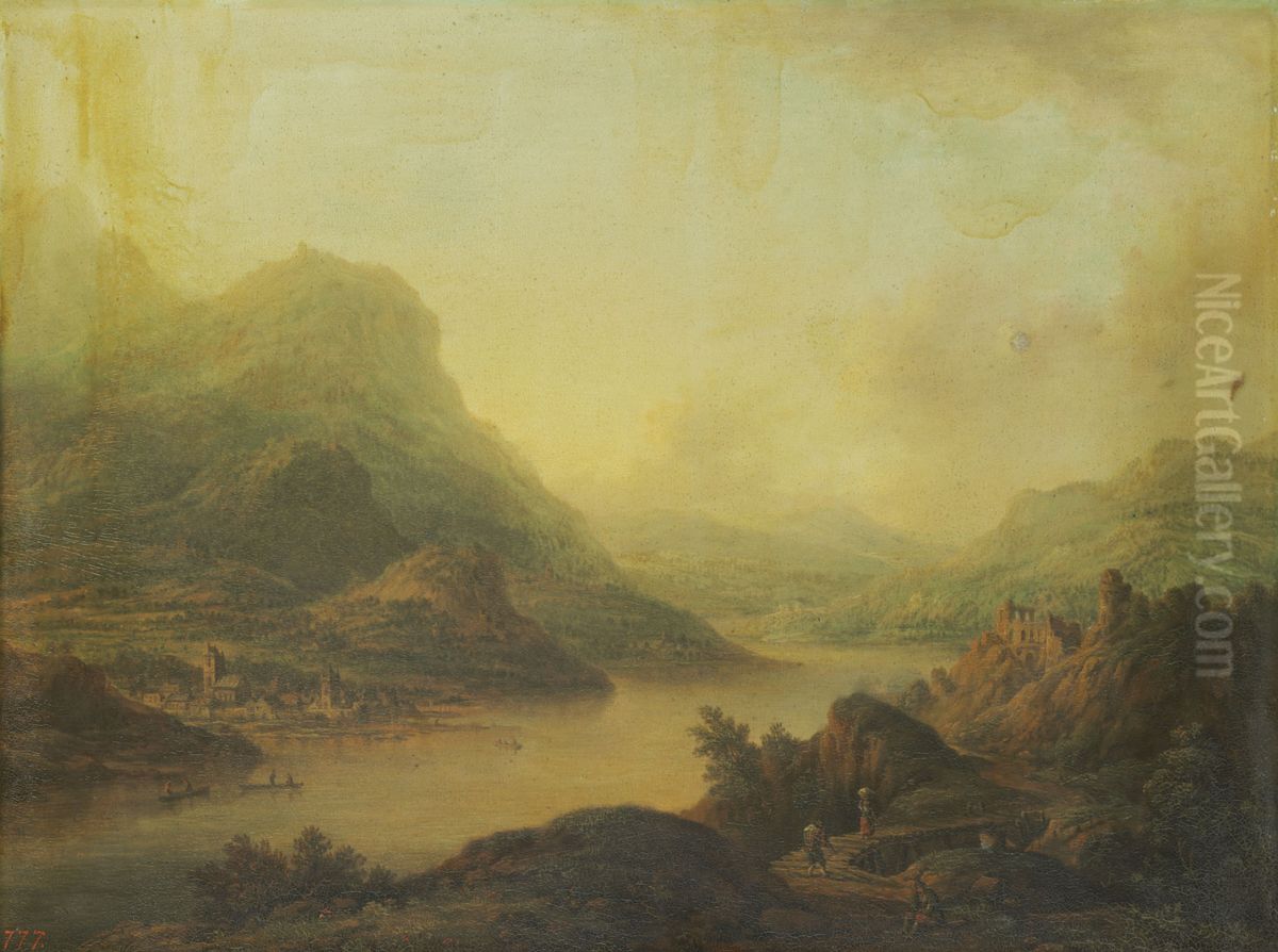 Flusslandschaft Oil Painting by Christian Georg Schutz