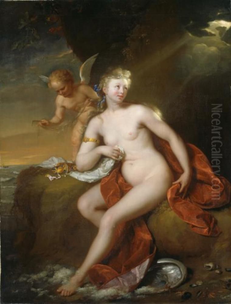 Venus at her toilet in the company of Amor Oil Painting by Godfried Schalcken